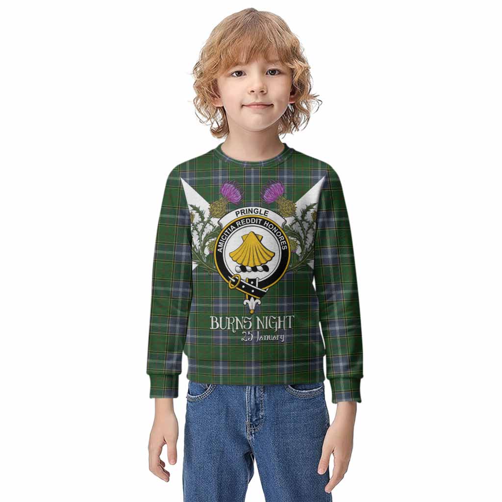 Pringle Tartan Family Crest Kid Knitted Sweatshirt Scottish Burns Night Thistle Floral