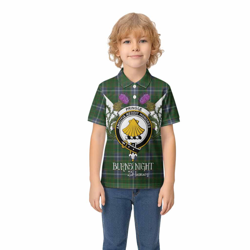 Pringle Tartan Family Crest Kid Polo Shirt Scottish Burns Night Thistle Floral