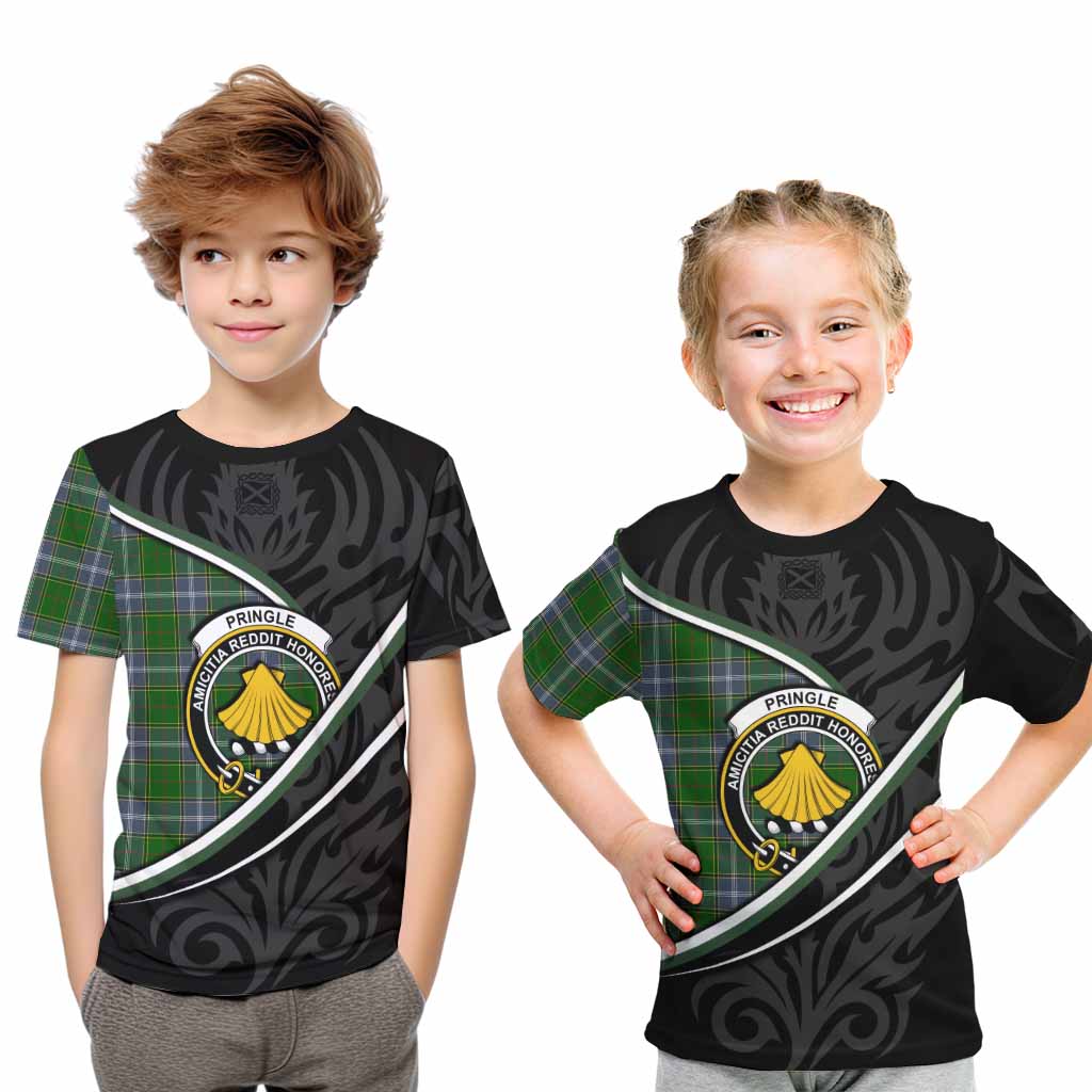 Pringle Tartan Family Crest Kid T-shirt Celtic Scottish Thistle Floral - Tartan Vibes Clothing