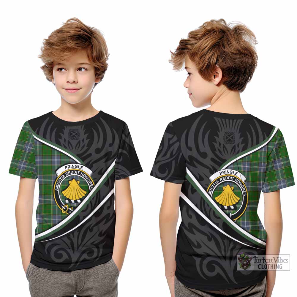 Pringle Tartan Family Crest Kid T-shirt Celtic Scottish Thistle Floral - Tartan Vibes Clothing