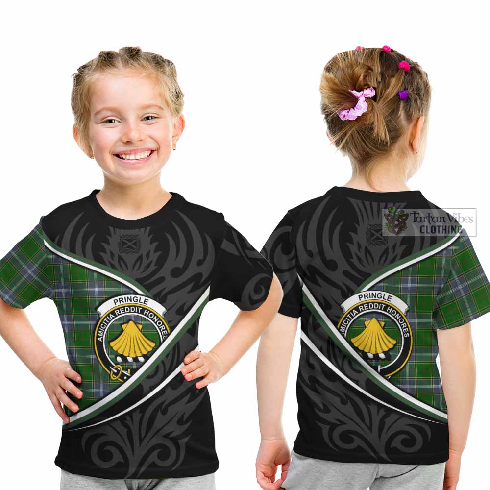 Pringle Tartan Family Crest Kid T-shirt Celtic Scottish Thistle Floral - Tartan Vibes Clothing