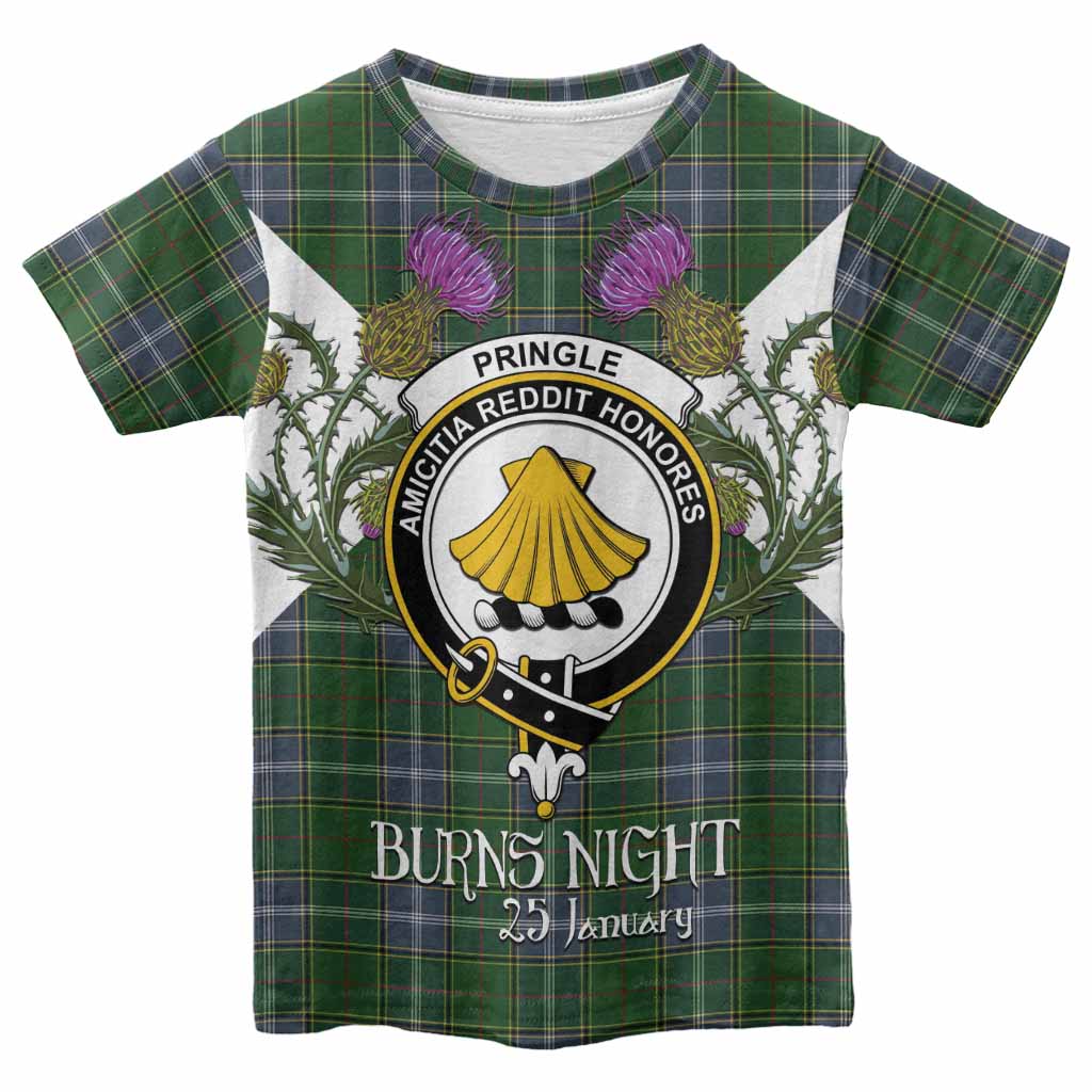 Pringle Tartan Family Crest Kid T-shirt Scottish Burns Night Thistle Floral