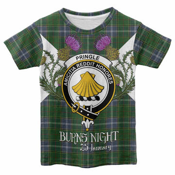 Pringle Tartan Family Crest Kid T-shirt Scottish Burns Night Thistle Floral