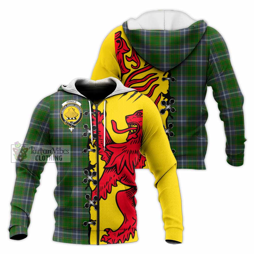 Pringle Tartan Family Crest Knitted Hoodie Lion Rampant Honor - Tartan Vibes Clothing