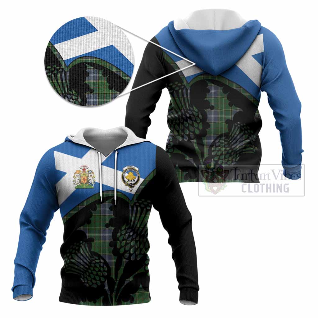 Pringle Tartan Family Crest Knitted Hoodie Scotland Thistle Floral Flag Style