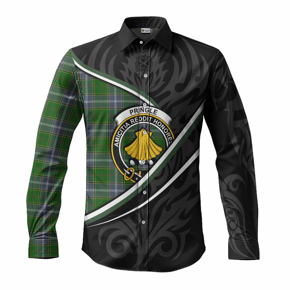 Pringle Tartan Family Crest Long Sleeve Button Shirts Celtic Scottish Thistle Floral - Tartan Vibes Clothing