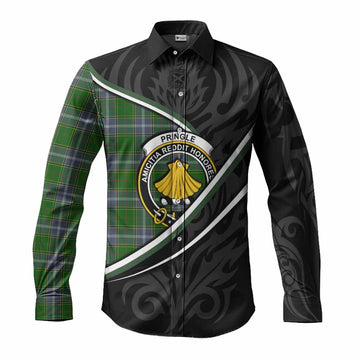 Pringle Tartan Family Crest Long Sleeve Button Shirts Celtic Scottish Thistle Floral