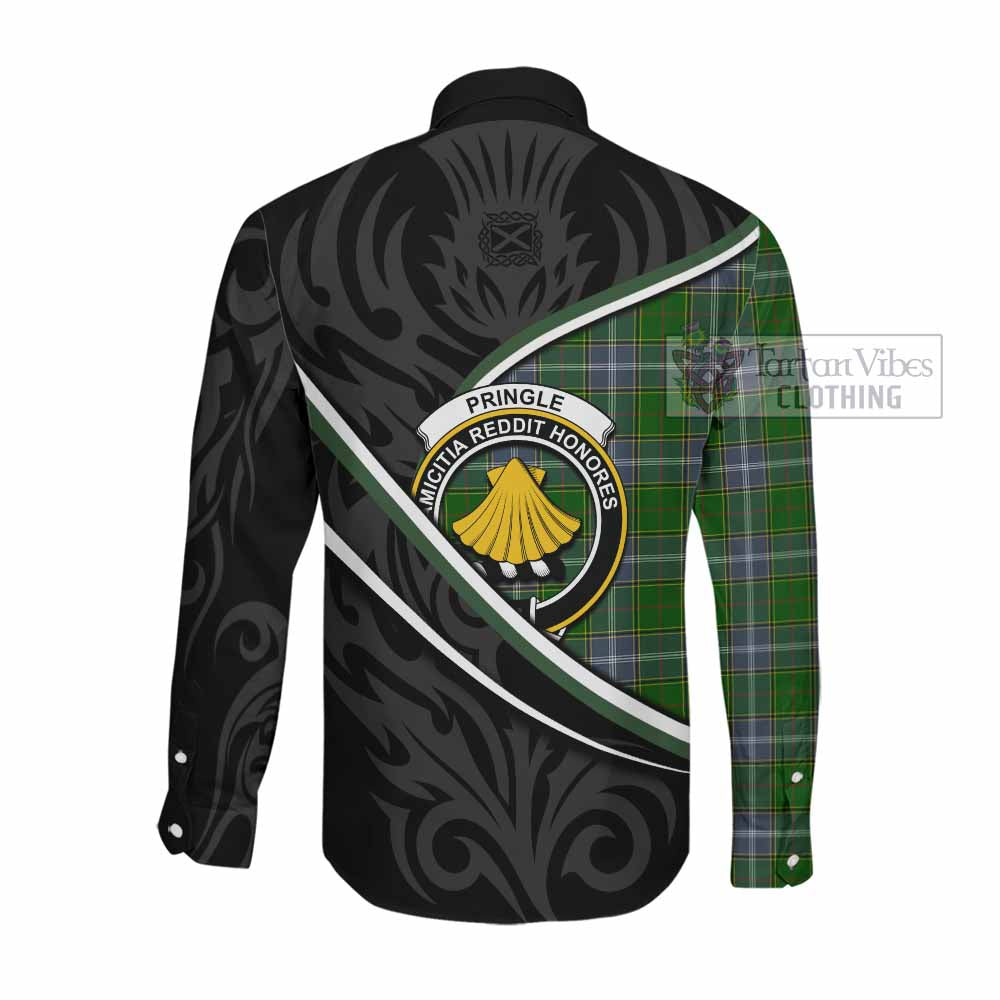 Pringle Tartan Family Crest Long Sleeve Button Shirts Celtic Scottish Thistle Floral - Tartan Vibes Clothing