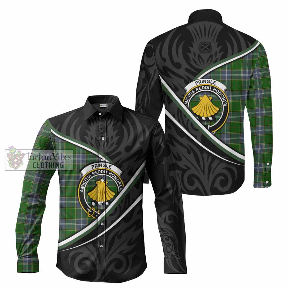 Pringle Tartan Family Crest Long Sleeve Button Shirts Celtic Scottish Thistle Floral - Tartan Vibes Clothing