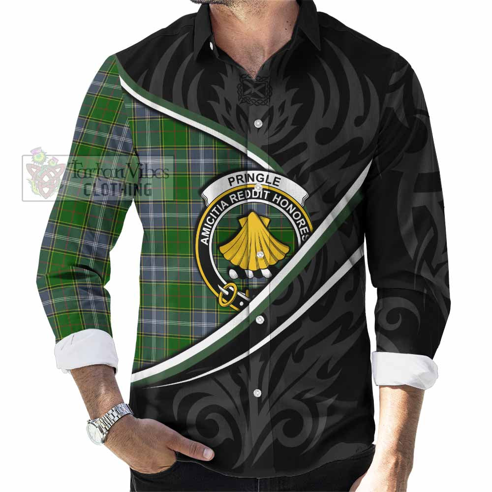 Pringle Tartan Family Crest Long Sleeve Button Shirts Celtic Scottish Thistle Floral - Tartan Vibes Clothing