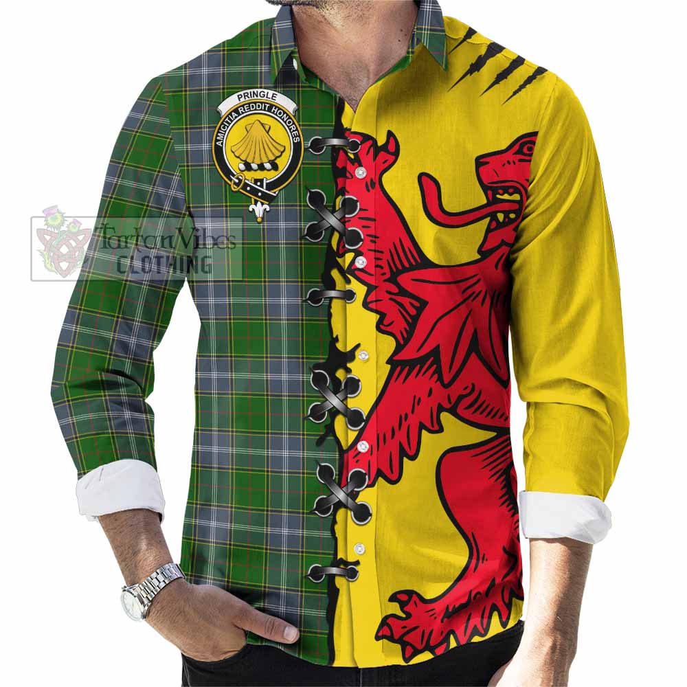 Pringle Tartan Family Crest Long Sleeve Button Shirts Lion Rampant Honor - Tartan Vibes Clothing