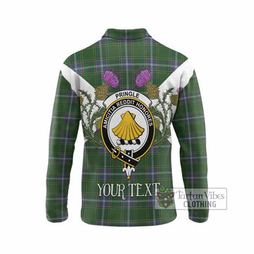 Pringle Tartan Family Crest Long Sleeve Polo Shirt Scottish Burns Night Thistle Floral