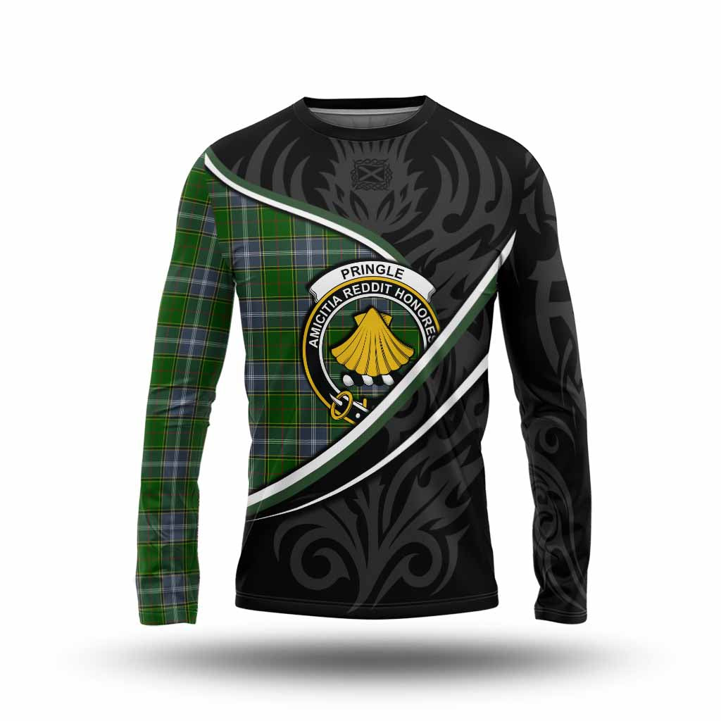 Pringle Tartan Family Crest Long Sleeve T-Shirt Celtic Scottish Thistle Floral - Tartan Vibes Clothing