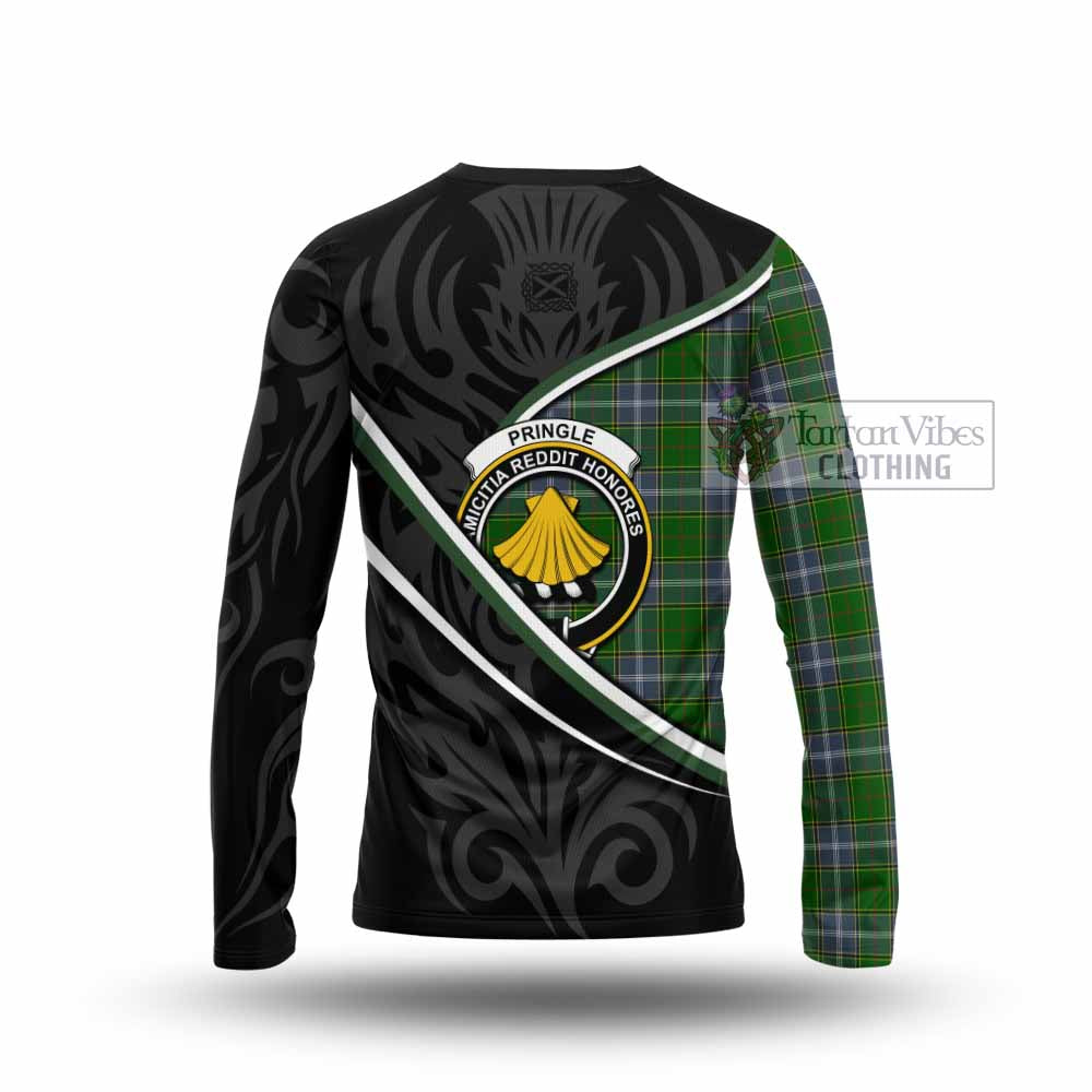 Pringle Tartan Family Crest Long Sleeve T-Shirt Celtic Scottish Thistle Floral - Tartan Vibes Clothing