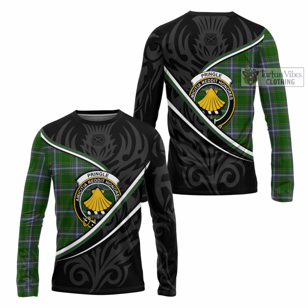 Pringle Tartan Family Crest Long Sleeve T-Shirt Celtic Scottish Thistle Floral - Tartan Vibes Clothing