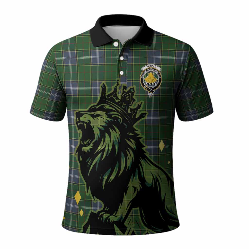 Pringle Tartan Family Crest Polo Shirt Crowned Lion Roaring