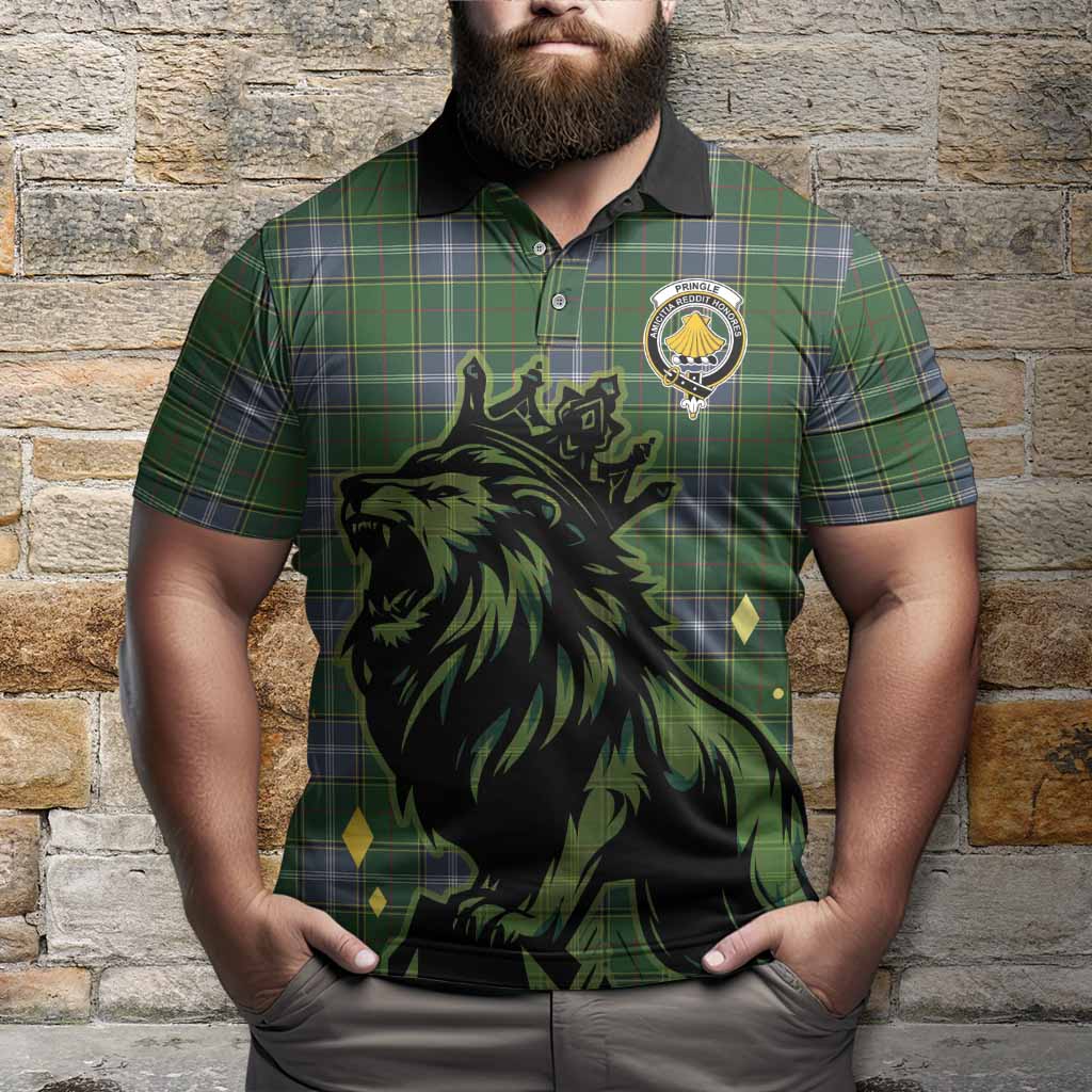 Pringle Tartan Family Crest Polo Shirt Crowned Lion Roaring