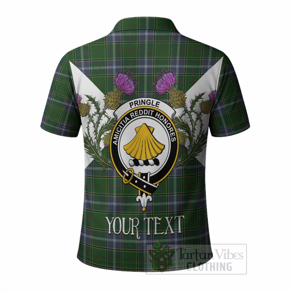 Pringle Tartan Family Crest Polo Shirt Scottish Burns Night Thistle Floral