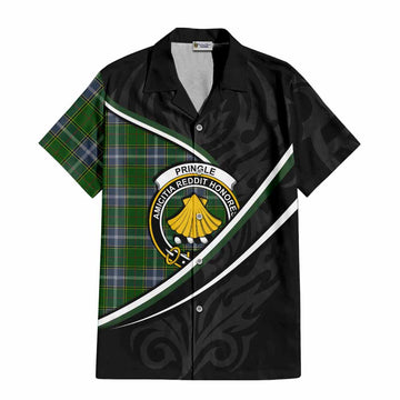 Pringle Tartan Family Crest Short Sleeve Button Shirt Celtic Scottish Thistle Floral - Tartan Vibes Clothing