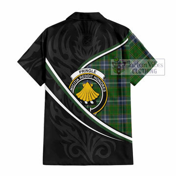 Pringle Tartan Family Crest Short Sleeve Button Shirt Celtic Scottish Thistle Floral - Tartan Vibes Clothing