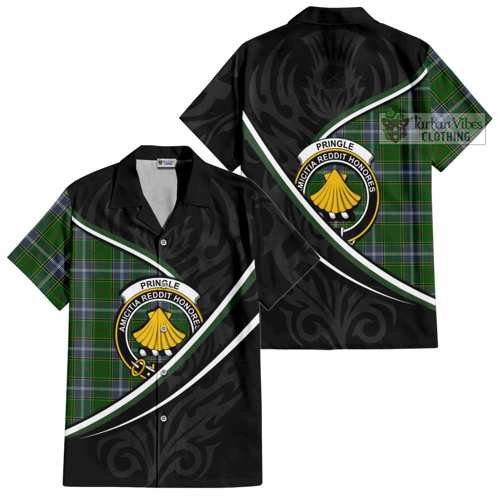 Pringle Tartan Family Crest Short Sleeve Button Shirt Celtic Scottish Thistle Floral - Tartan Vibes Clothing