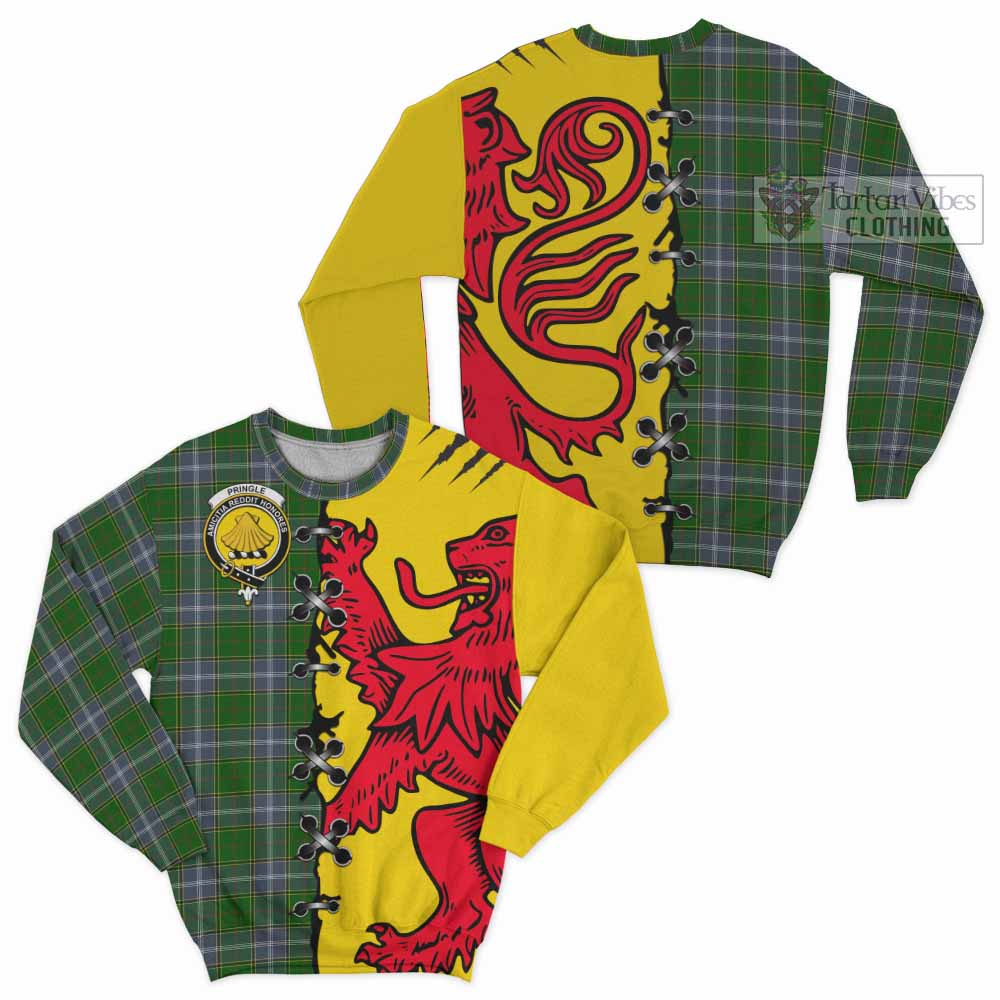Pringle Tartan Family Crest Sweatshirt Lion Rampant Honor - Tartan Vibes Clothing