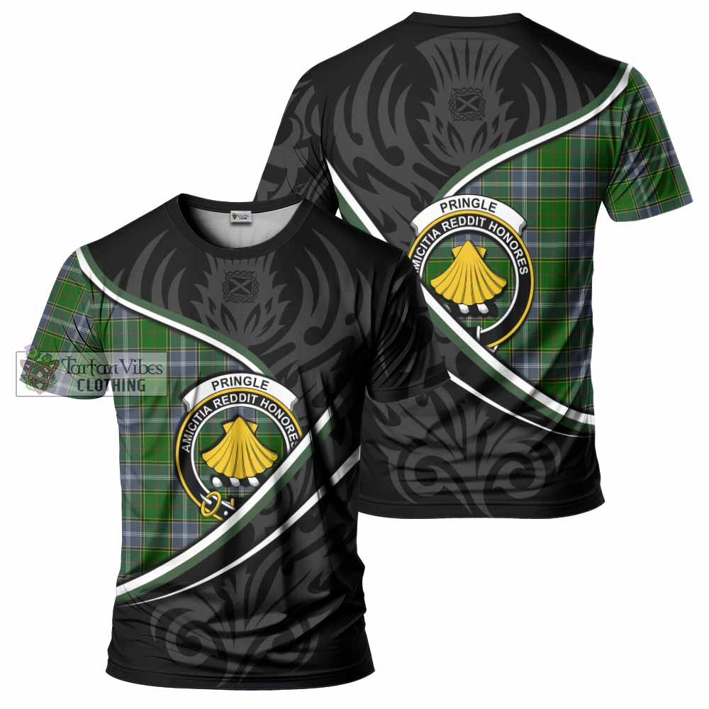 Pringle Tartan Family Crest T-shirt Celtic Scottish Thistle Floral - Tartan Vibes Clothing