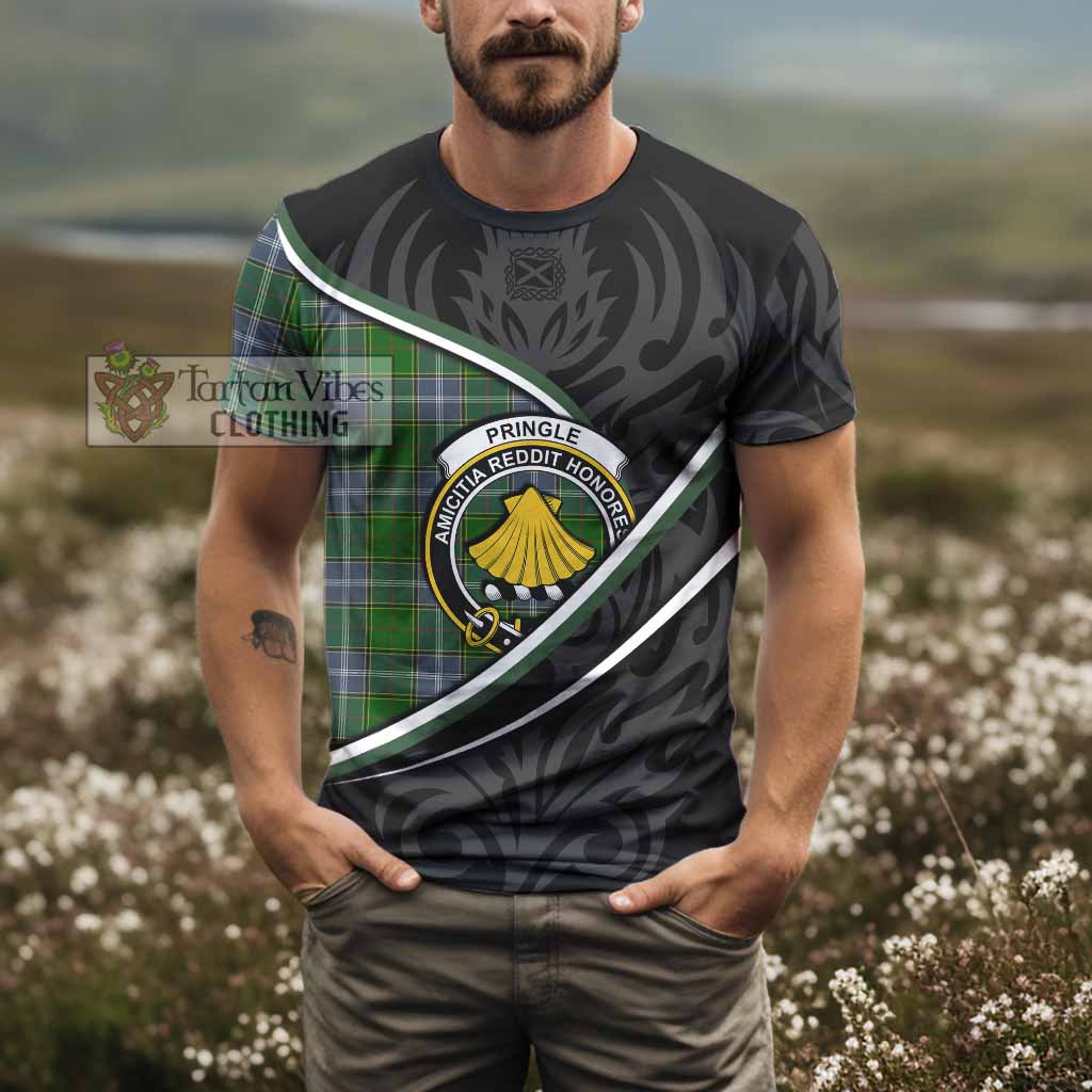 Pringle Tartan Family Crest T-shirt Celtic Scottish Thistle Floral - Tartan Vibes Clothing
