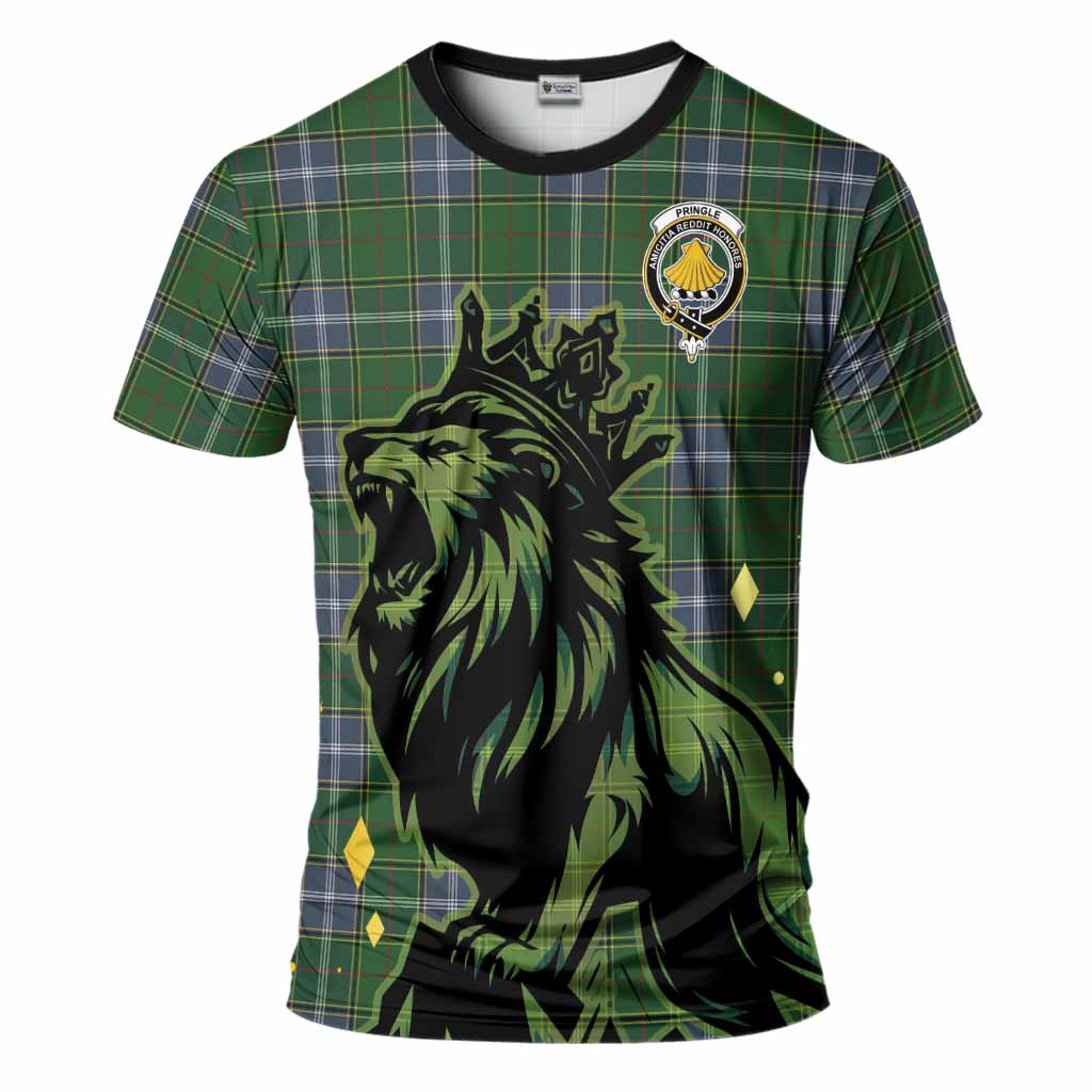 Pringle Tartan Family Crest T-Shirt Crowned Lion Roaring
