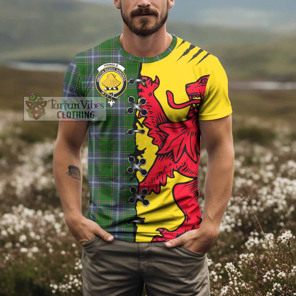 Pringle Tartan Family Crest T-shirt Lion Rampant Honor - Tartan Vibes Clothing