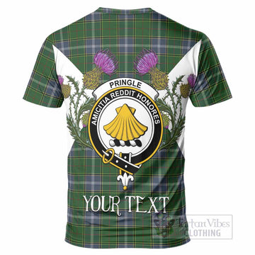 Pringle Tartan Family Crest T-Shirt Scottish Burns Night Thistle Floral