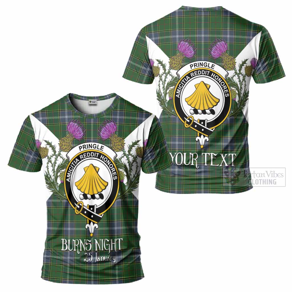 Pringle Tartan Family Crest T-Shirt Scottish Burns Night Thistle Floral