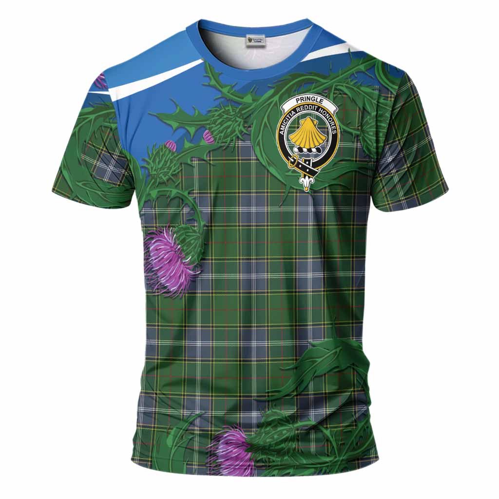 Pringle Tartan Family Crest T-Shirt Thistle in Minimalism