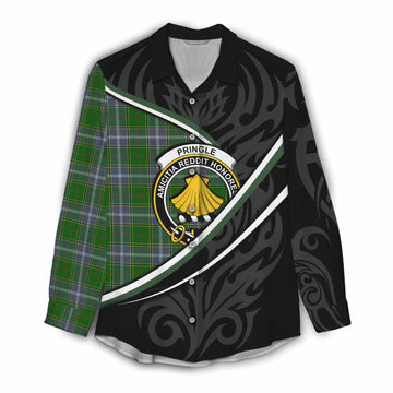 Pringle Tartan Family Crest Women Casual Shirt Celtic Scottish Thistle Floral - Tartan Vibes Clothing