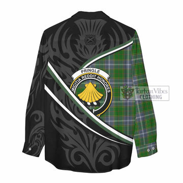 Pringle Tartan Family Crest Women Casual Shirt Celtic Scottish Thistle Floral - Tartan Vibes Clothing