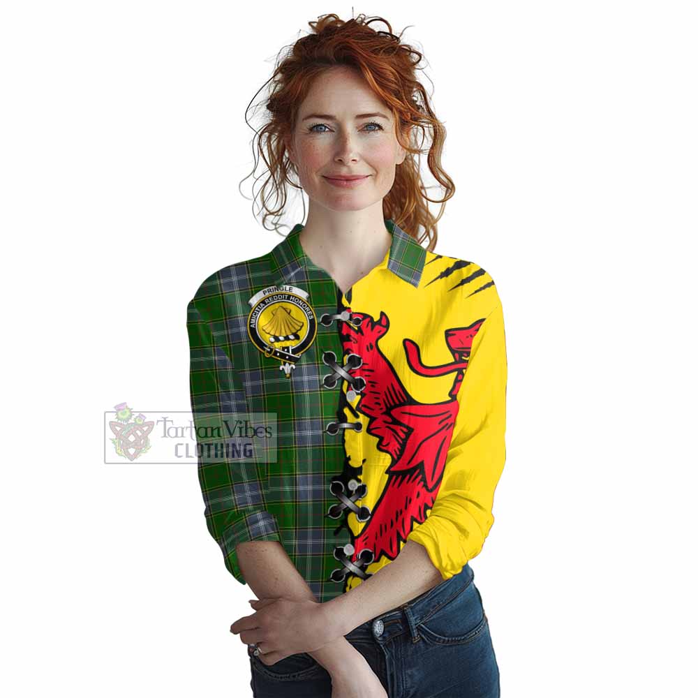 Pringle Tartan Family Crest Women Casual Shirt Lion Rampant Honor - Tartan Vibes Clothing