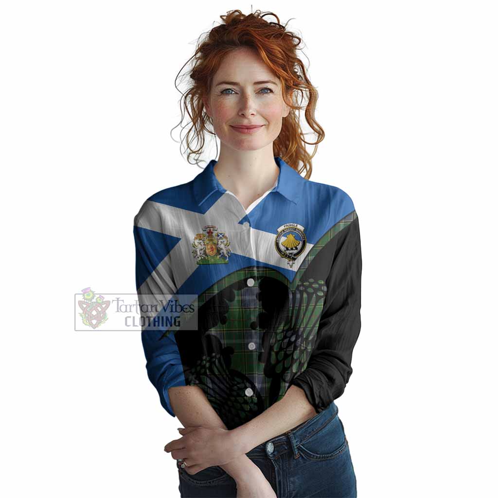 Pringle Tartan Family Crest Women Casual Shirt Scotland Thistle Floral Flag Style
