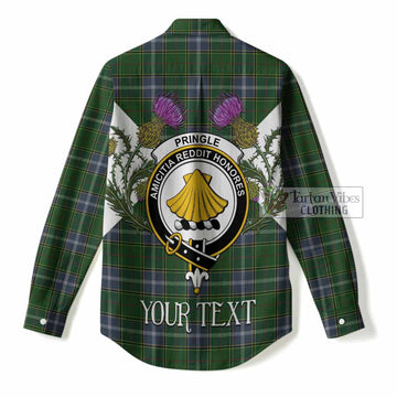 Pringle Tartan Family Crest Women Casual Shirt Scottish Burns Night Thistle Floral