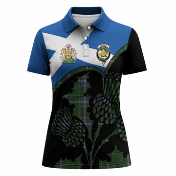 Pringle Tartan Family Crest Women Polo Shirt Scotland Thistle Floral Flag Style