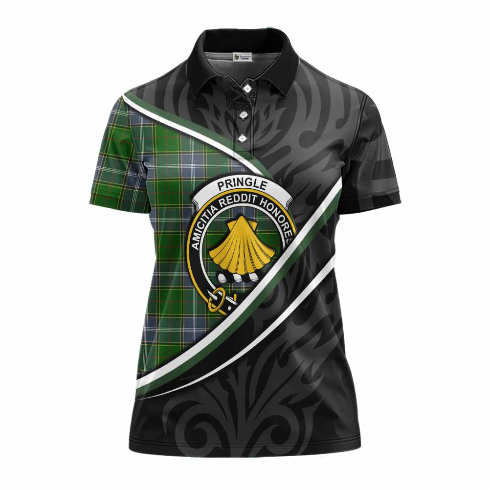 Pringle Tartan Family Crest Women's Polo Shirt Celtic Scottish Thistle Floral - Tartan Vibes Clothing