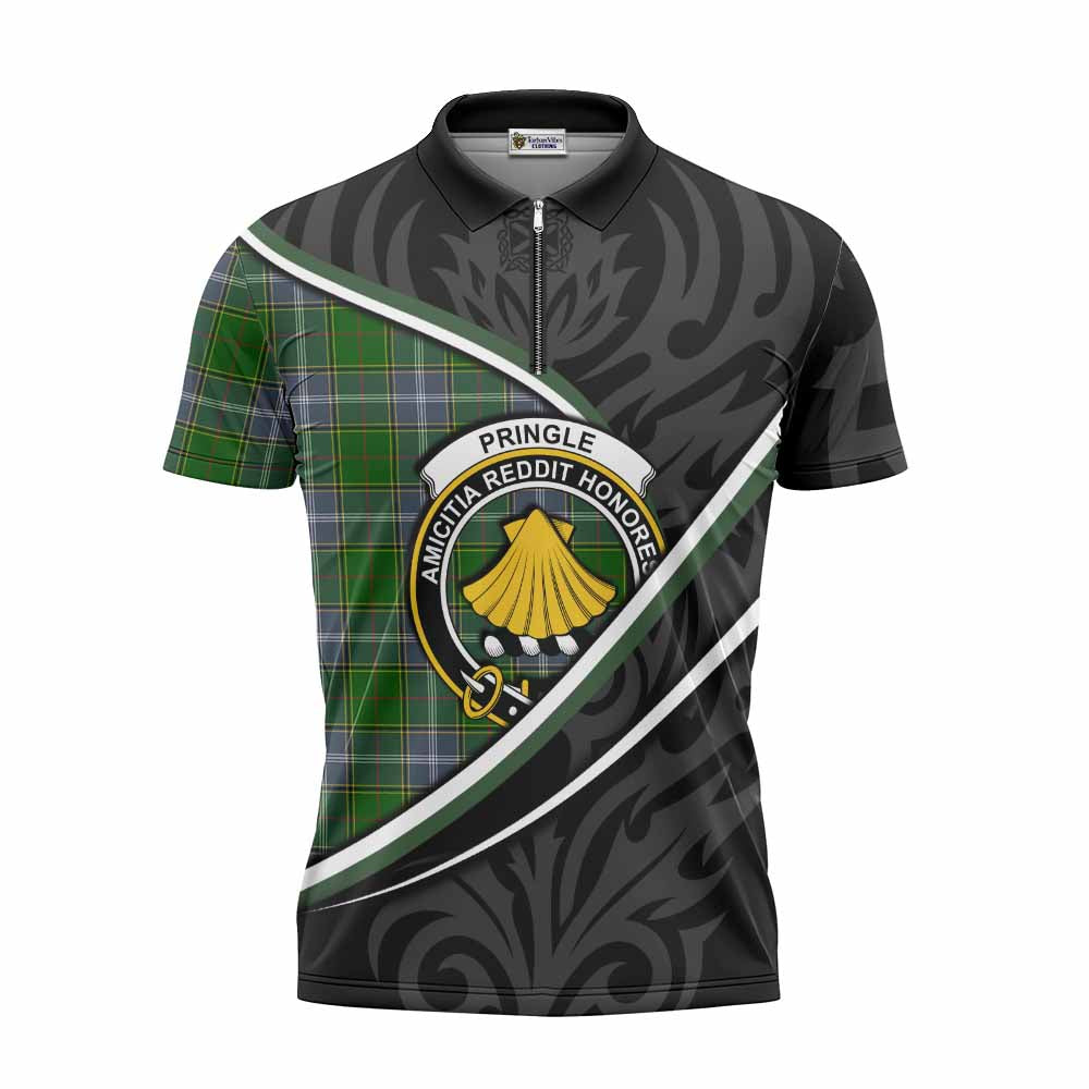 Pringle Tartan Family Crest Zipper Polo Shirt Celtic Scottish Thistle Floral - Tartan Vibes Clothing