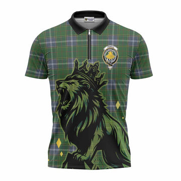 Pringle Tartan Family Crest Zipper Polo Shirt Crowned Lion Roaring