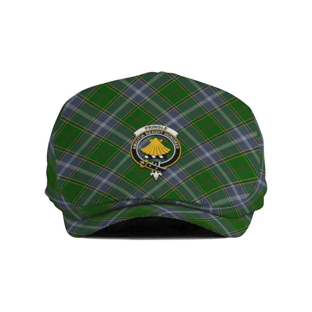 Pringle Tartan Flat Cap, Jeff Cap Cross Style with Family Crest - Tartan Vibes Clothing