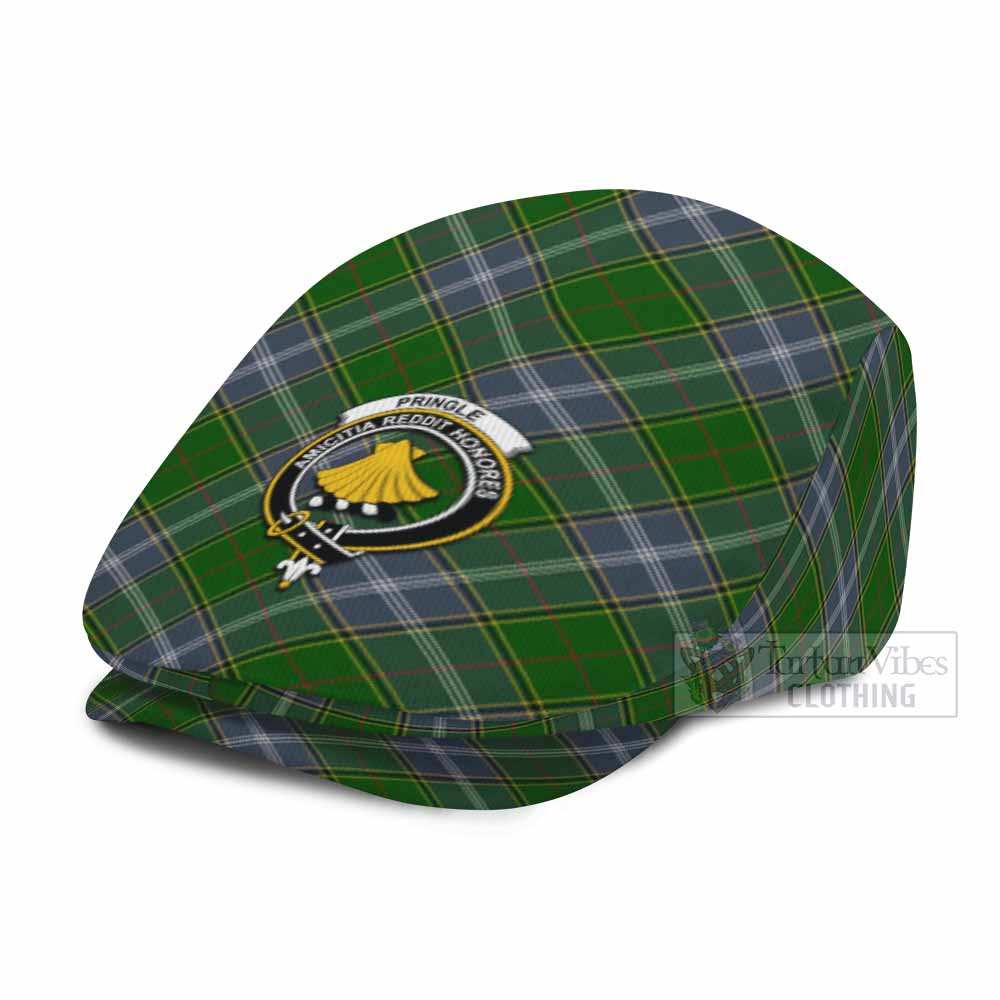 Pringle Tartan Flat Cap, Jeff Cap Cross Style with Family Crest - Tartan Vibes Clothing