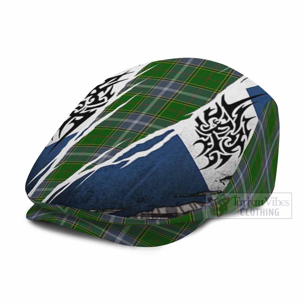 Pringle Tartan Flat Cap, Jeff Cap Scotland Flag Ripped Tribal Design