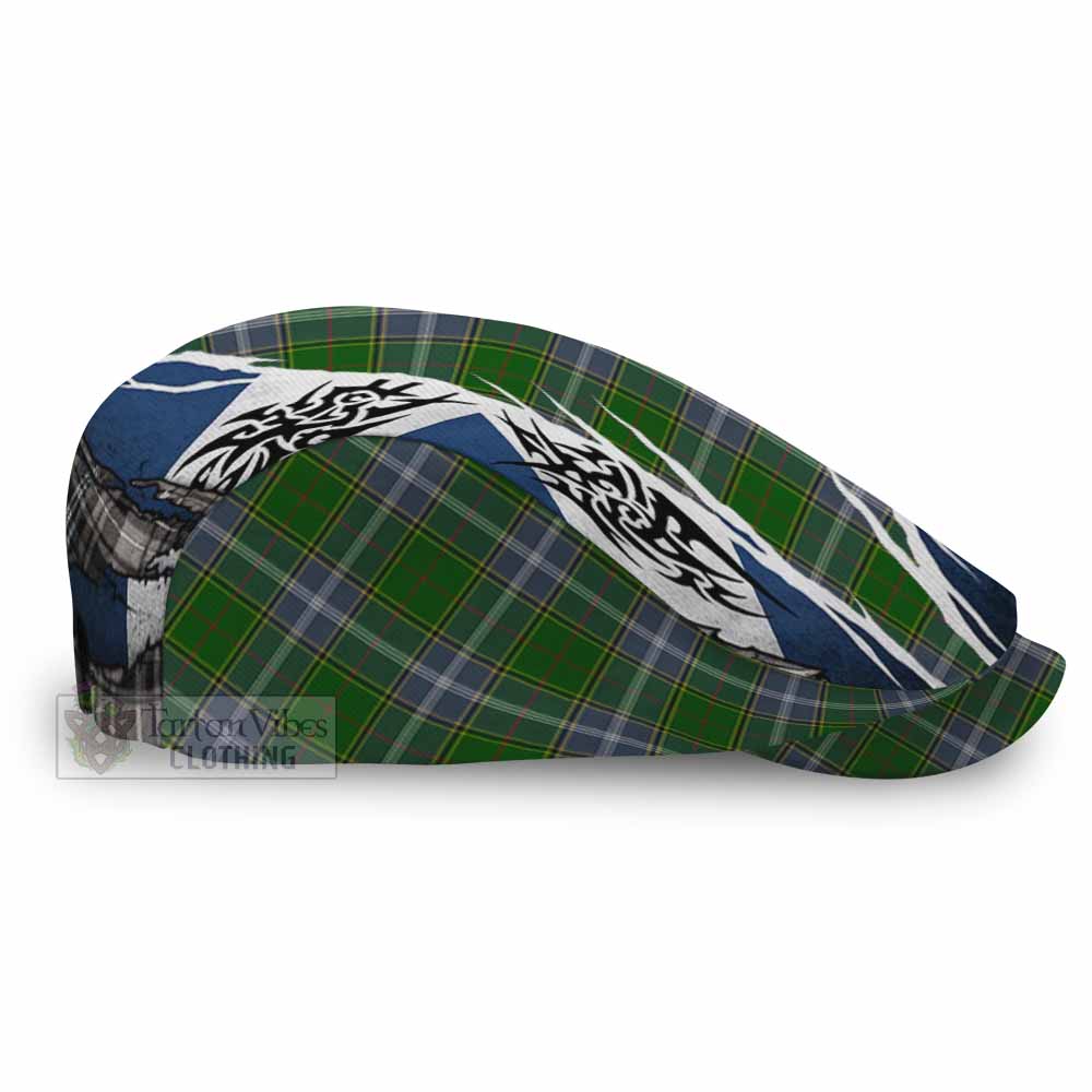 Pringle Tartan Flat Cap, Jeff Cap Scotland Flag Ripped Tribal Design