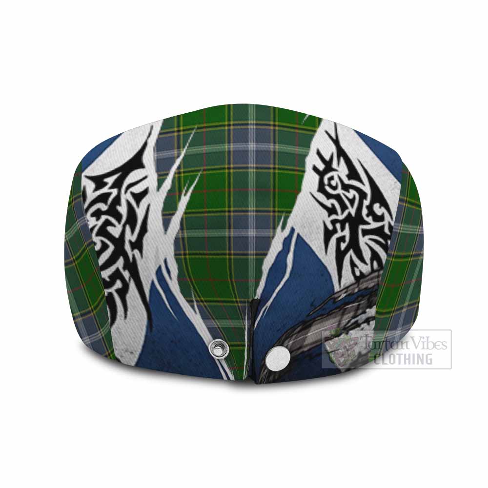 Pringle Tartan Flat Cap, Jeff Cap Scotland Flag Ripped Tribal Design