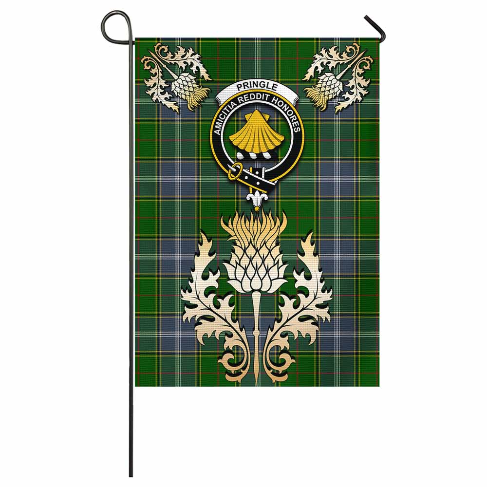 Pringle Tartan Garden Flag with Golden Regal Scottish Thistle Emblem - Tartan Vibes Clothing