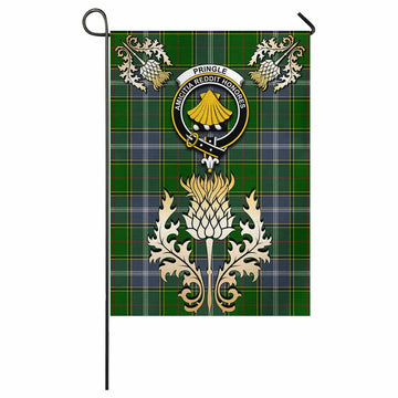 Pringle Tartan Garden Flag with Golden Regal Scottish Thistle Emblem - Tartan Vibes Clothing