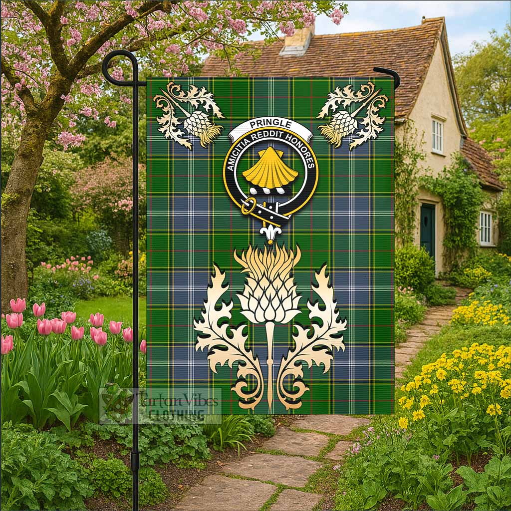Pringle Tartan Garden Flag with Golden Regal Scottish Thistle Emblem - Tartan Vibes Clothing